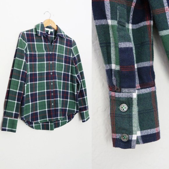 DEREK LAM 10 CROSBY Green Navy Blue Tartan Plaid Button Down Shirt 4 100% Cotton - Picture 7 of 15